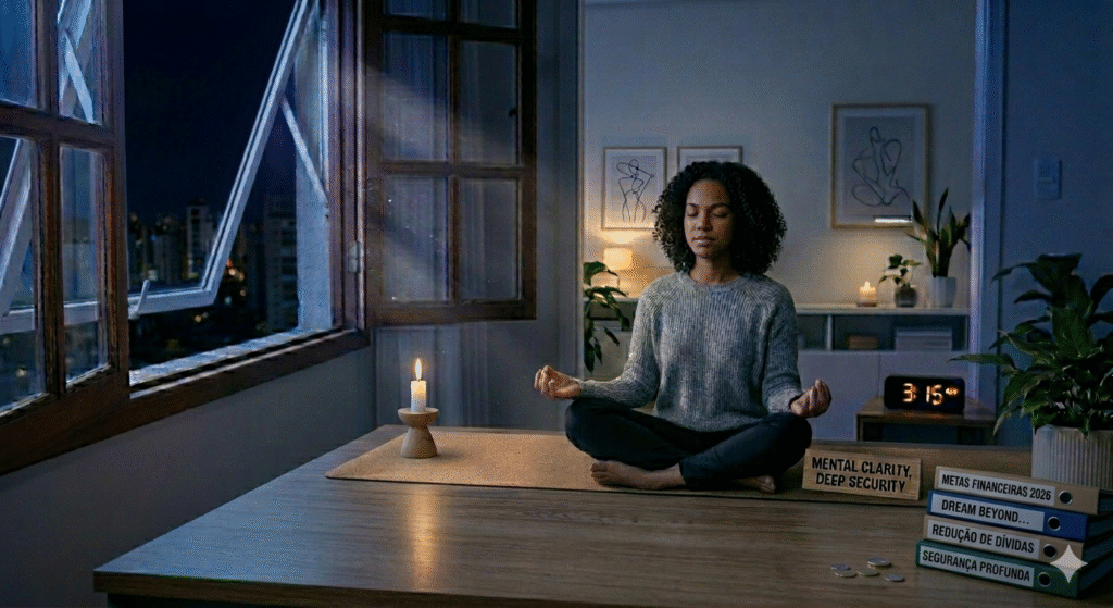 Luz suave iluminando sala de estar durante meditação para abençoar o lar