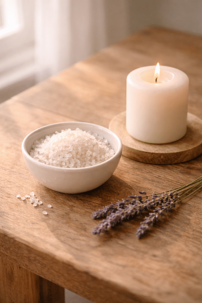 sal grosso, lavanda e vela