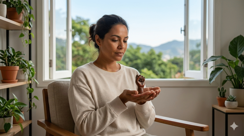 uso consciente de símbolos de proteção durante momento de reflexão
