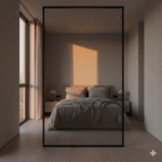 Quarto com espelho posicionado de frente para a cama ilustrando crenças sobre o que evitar dentro de casa segundo a espiritualidade.