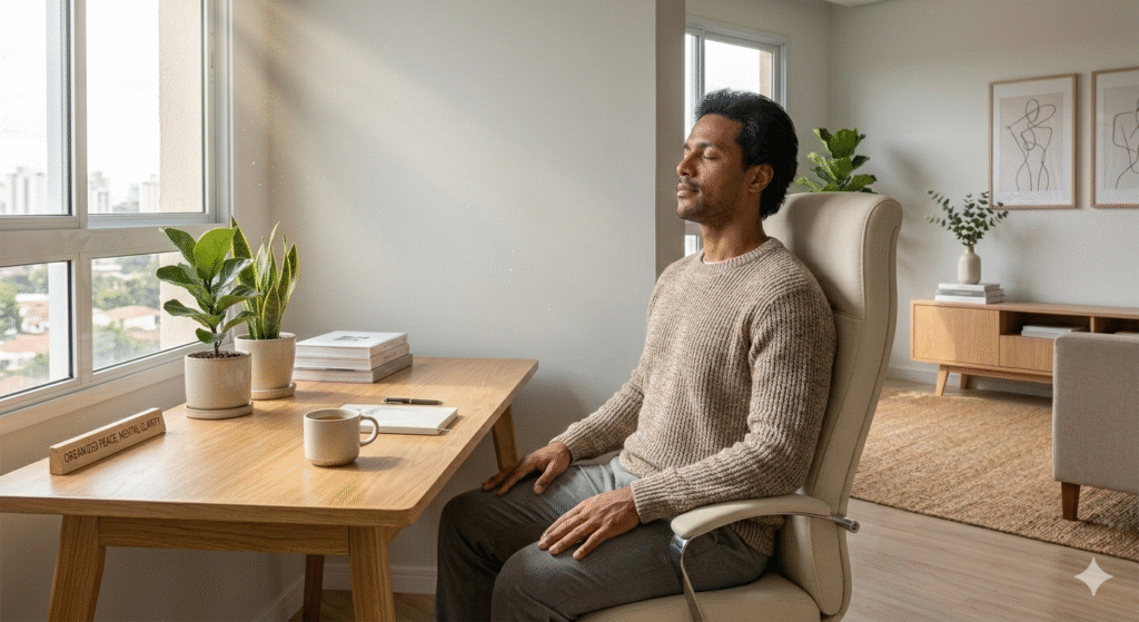 respiração consciente no ritual para começar o dia profissional no lar