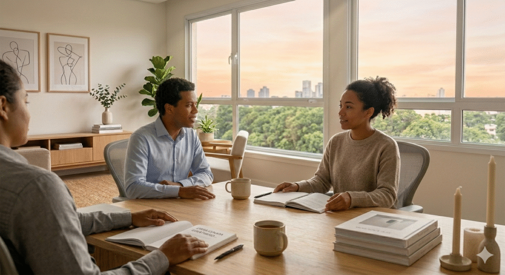 Colaborador explicando limites de forma respeitosa ao lidar com comportamento negativo no trabalho.