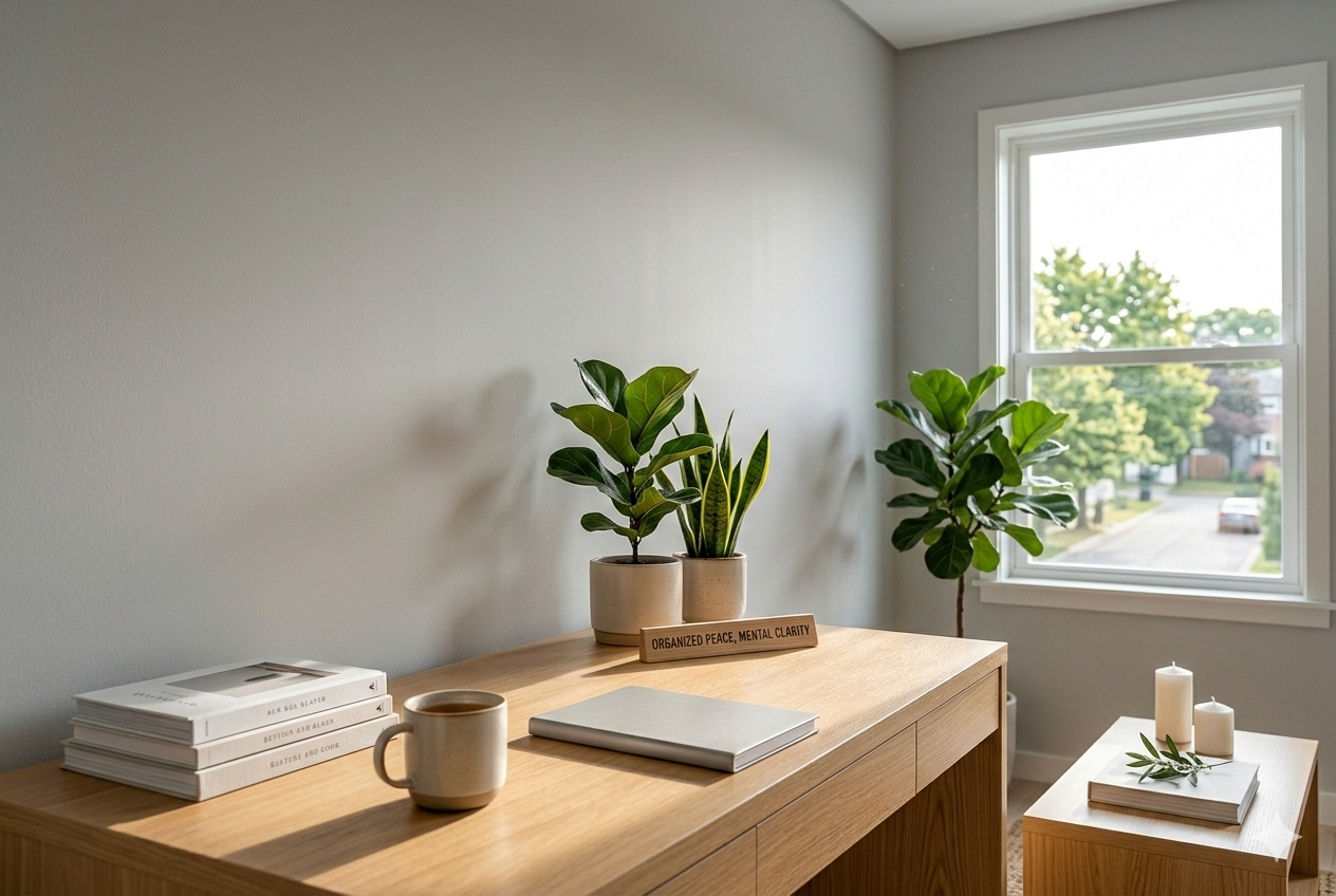 planta na mesa ajudando a manter energia positiva no trabalho