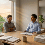 Equipe em reunião enquanto um profissional mantém postura calma ao lidar com pessoa negativa no trabalho.