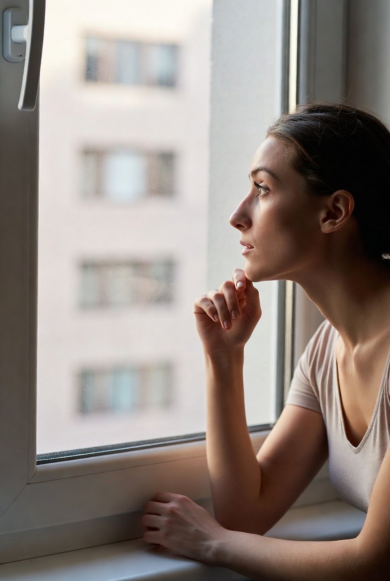 Pessoa refletindo sobre pensamentos e emoções