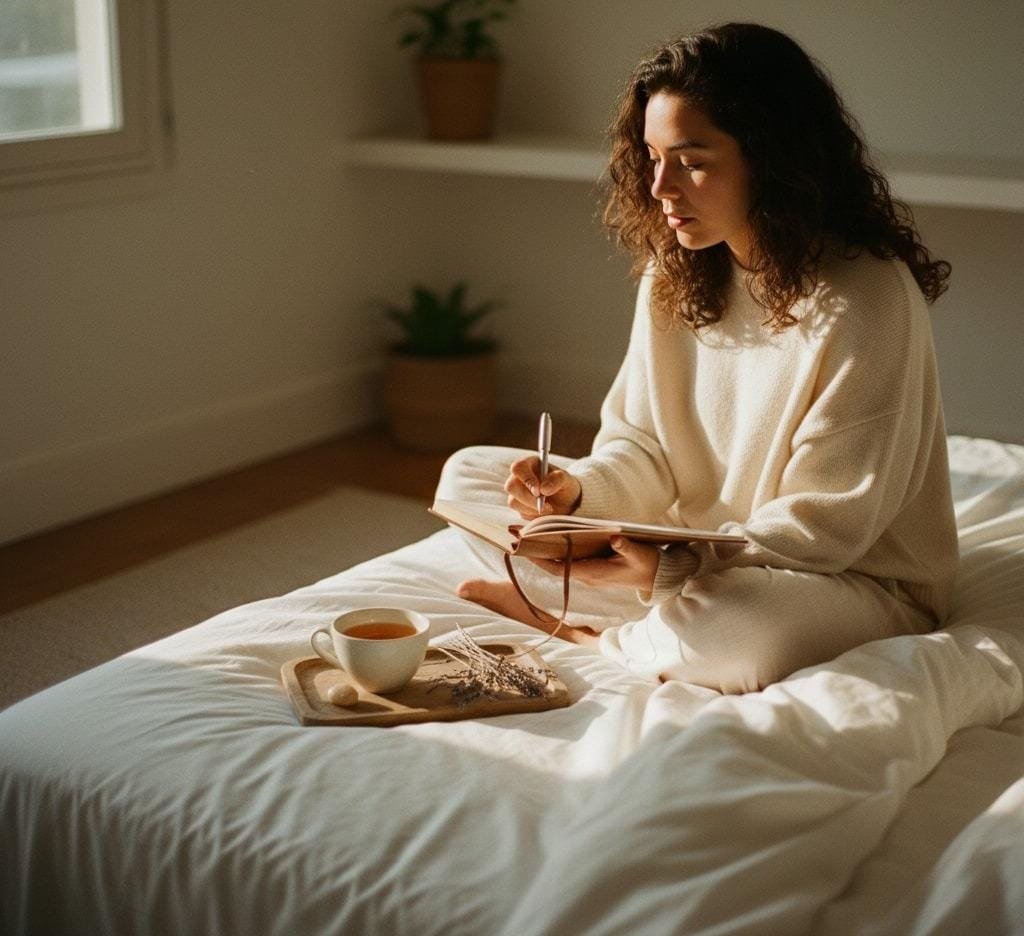 mulher registrando reflexões diárias para autoconhecimento