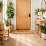 Entrada de casa organizada segundo princípios de feng shui com plantas, luz natural e espaço livre para circulação de energia positiva