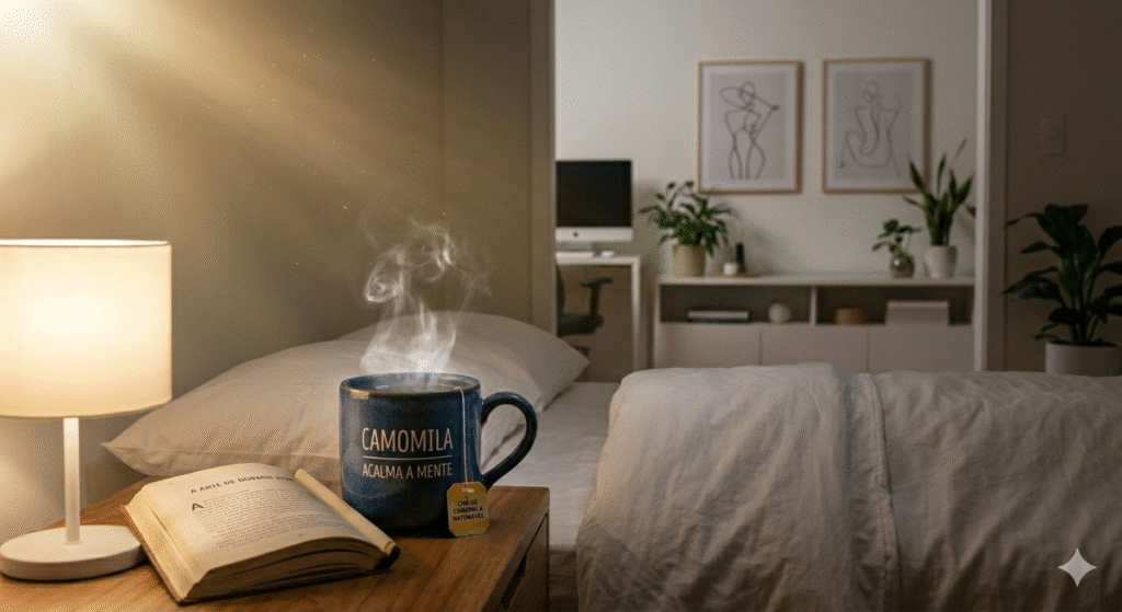 Chá calmante para ritual de descompressão - bebida relaxante antes de dormir
