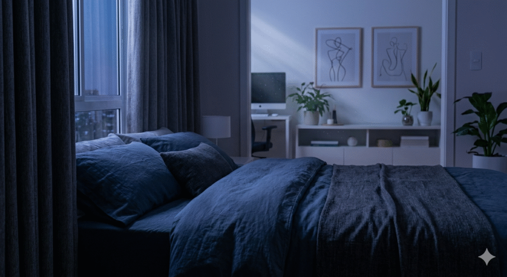 Quarto ideal para combater ansiedade noturna - ambiente otimizado para sono tranquilo