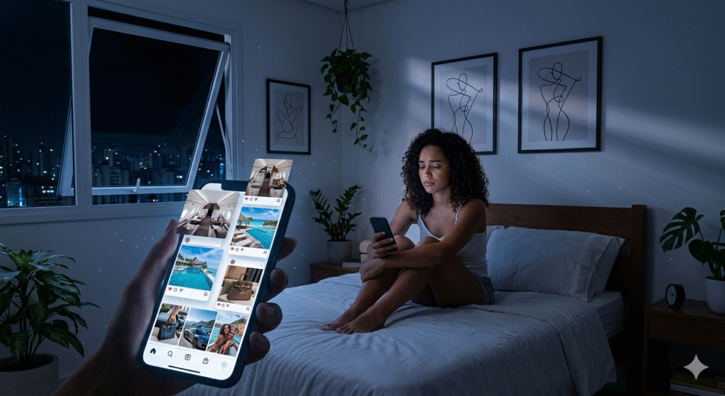 Comparação nas redes sociais bloqueando prosperidade - inveja financeira e consumismo